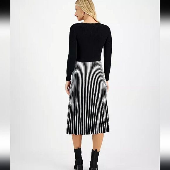 Robbie Bee Women's Two-Tone Belted Sweater Dress Sz Large - Picture 9 of 13